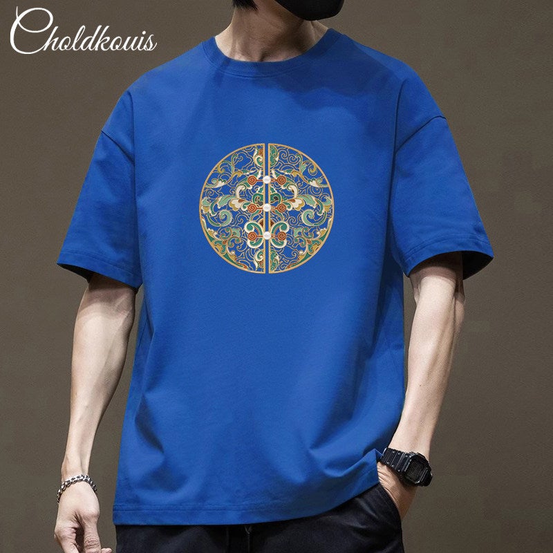 American-style national trend printed short-sleeved T-shirt for men's summer new heavy cotton casual loose round-neck half-sleeved top - Image 3