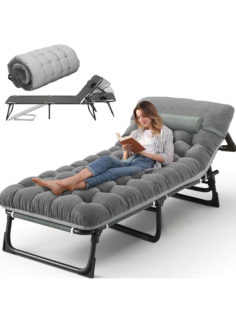 OHAHO Oxford and Steel Frame 4-Angle Adjustable Foldable Bed Folding Camping Cot Bed with Extra Wide Padded Mattress Support for Adults Outdoor Travel Tent Use(Gray Mattress 190*75CM) - Image 1