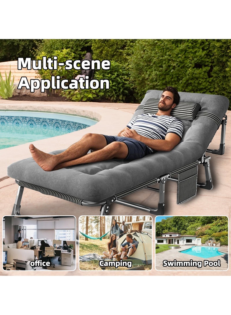 OHAHO Oxford and Steel Frame 4-Angle Adjustable Foldable Bed Folding Camping Cot Bed with Extra Wide Padded Mattress Support for Adults Outdoor Travel Tent Use(Gray Mattress 190*75CM) - Image 2