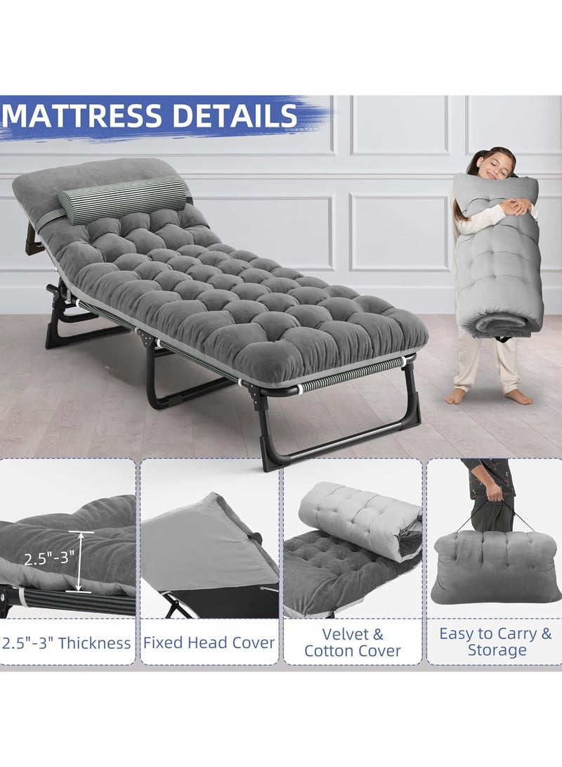 OHAHO Oxford and Steel Frame 4-Angle Adjustable Foldable Bed Folding Camping Cot Bed with Extra Wide Padded Mattress Support for Adults Outdoor Travel Tent Use(Gray Mattress 190*75CM) - Image 5