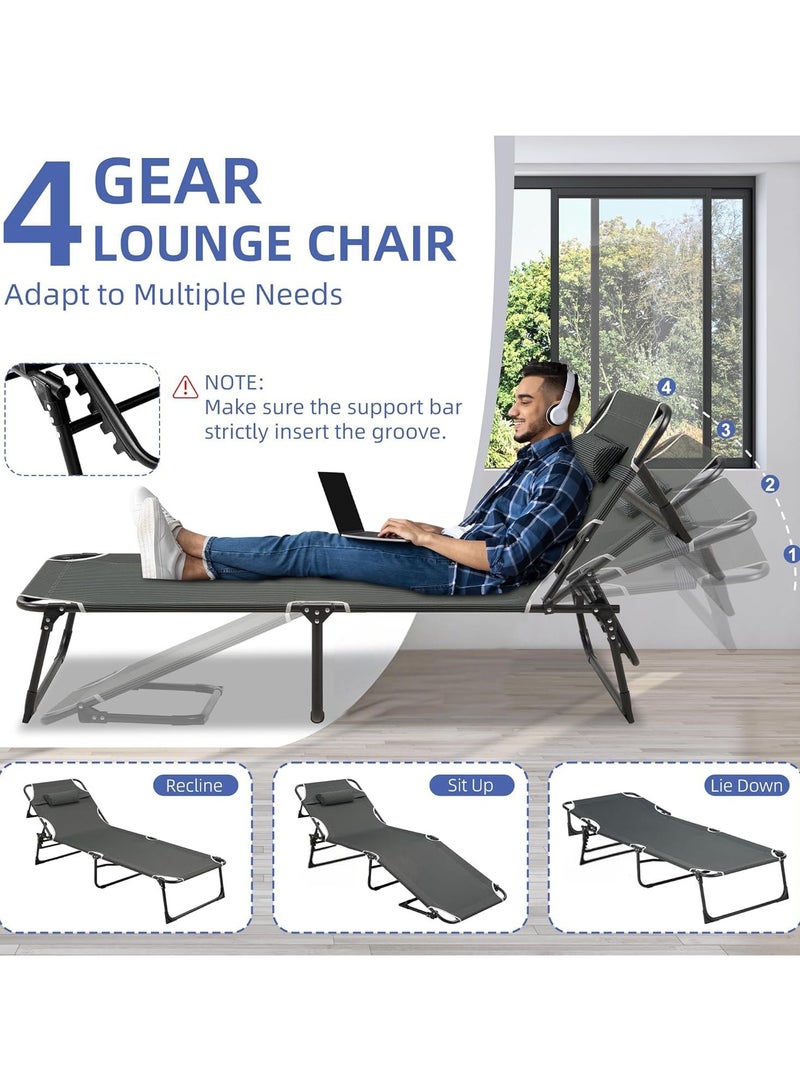 OHAHO Oxford and Steel Frame 4-Angle Adjustable Foldable Bed Folding Camping Cot Bed with Extra Wide Padded Mattress Support for Adults Outdoor Travel Tent Use(Gray Mattress 190*75CM) - Image 4