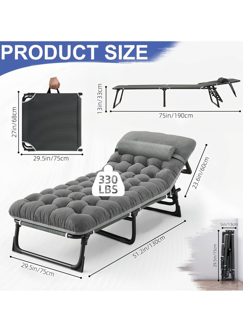 OHAHO Oxford and Steel Frame 4-Angle Adjustable Foldable Bed Folding Camping Cot Bed with Extra Wide Padded Mattress Support for Adults Outdoor Travel Tent Use(Gray Mattress 190*75CM) - Image 3