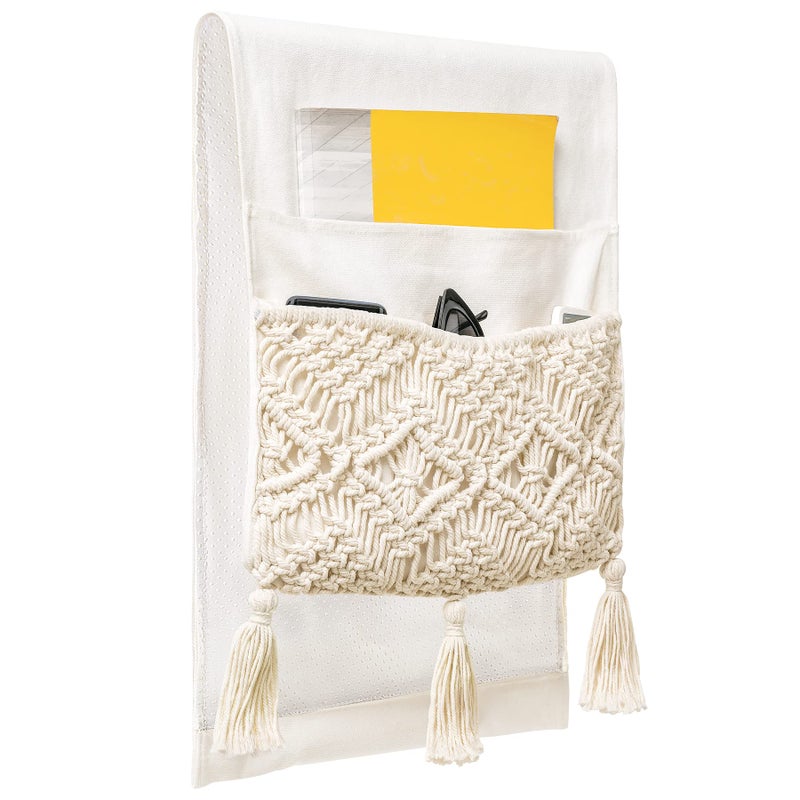 Mkono Macrame Couch Organizer Remote Control Caddy Sofa Armrest Armchair Bedside Storage Holder Bag for TV Remote, Magazine, Books, Cell Phone, iPad, Boho Living Room Home Dorm Decor, Beige - Image 5