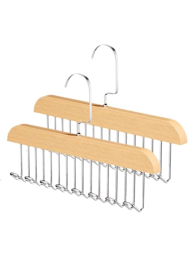 GoldenLike Multifunctional Non-Slip Storage Hangers,Wooden Belt Hanger for Closet with 8 Hooks,Space Saving Hanger Closet Organizers and Storage for Tie,Scarf,Tie,Suspender etc(2 Pcs)  - Image 1