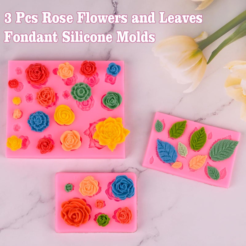 Actvty Rose Flower Silicone Mold, Leaves Candy Mold, 3 Pcs Mini Rose and Leaf Silicone Molds for Chocolate Fondant Sugarcraft Clay Candy Gummy Cupcake Toppers Cake Decorating - Image 4