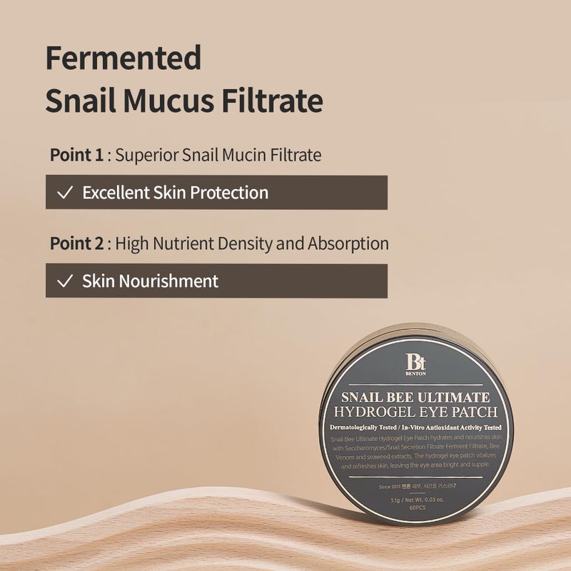 BENTON Snail Bee Ultimate Hydrogel Eye Patch (60pcs) - Hydrating | Snail Mucin | Reusable & Cooling Eye Patches - Image 4