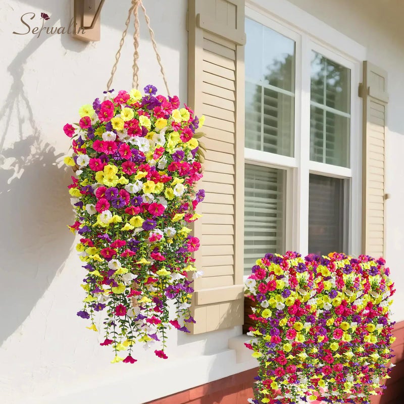 Serwalin Artificial Hanging Flowers for Outdoors UV Resistant, 4PCS Faux Morning Glory Fake Outdoor Flowers Realistic Silk Flower Plants for Outside Planter Front Door Porch Patio Yard Decor - Image 3