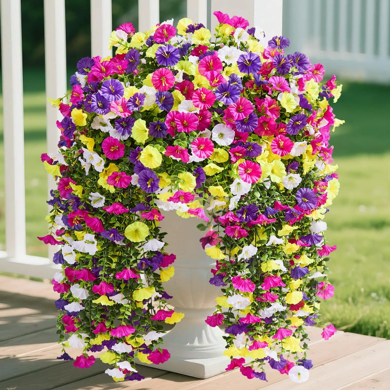 Serwalin Artificial Hanging Flowers for Outdoors UV Resistant, 4PCS Faux Morning Glory Fake Outdoor Flowers Realistic Silk Flower Plants for Outside Planter Front Door Porch Patio Yard Decor - Image 1