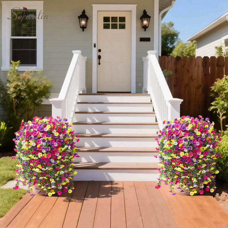 Serwalin Artificial Hanging Flowers for Outdoors UV Resistant, 4PCS Faux Morning Glory Fake Outdoor Flowers Realistic Silk Flower Plants for Outside Planter Front Door Porch Patio Yard Decor - Image 4