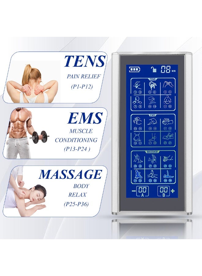Axpeih TENS EMS Muscle Stimulator, Dual Channel Rechargeable Electric Pulse Massager with 36 Modes & 20 Intensities, Portable Physiotherapy Pain Relief Device with Electrode Pads for Back, Neck, Shoulder, Knee and Muscle Recovery - Image 3