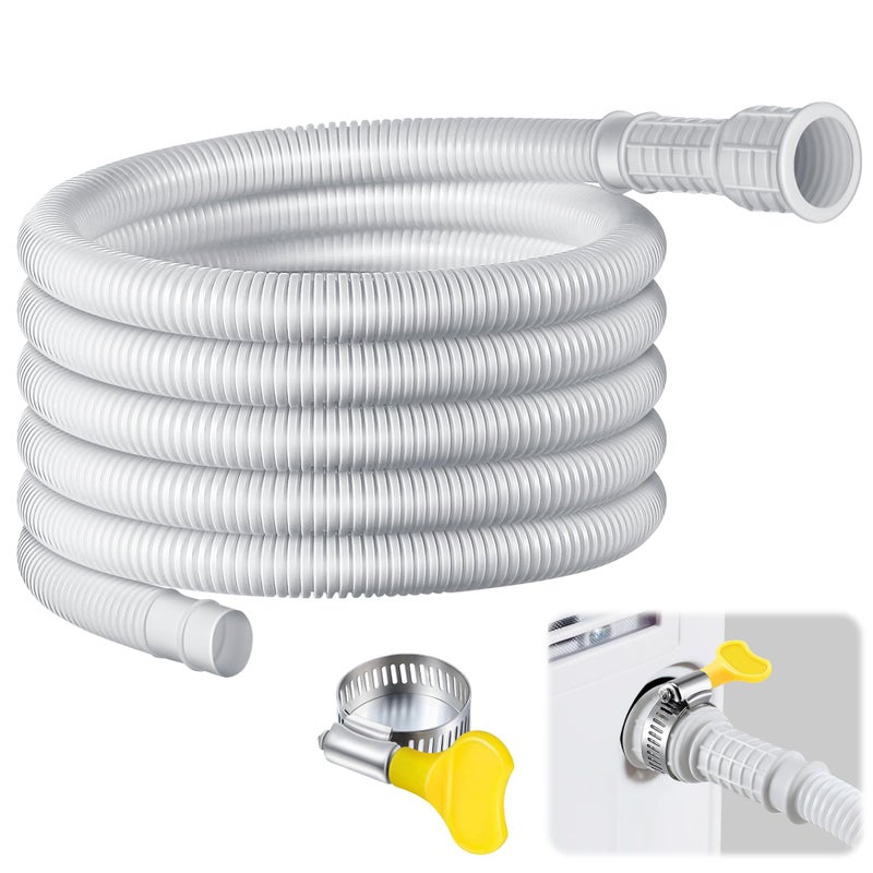 Saillong Patent Pending Dehumidifier Drain Hose 13FT 34 Inch FHT with Cuttable Rubber Adapter and Connect Clamp Flexible Universal Drain Hose for Most Dehumidifier Air Conditioner BrandsWhite