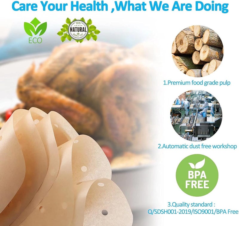 DNSSY Air Fryer Parchment Paper Liners: 200PCS 8.5 inch Square Perforated parchment paper for Air Fryer, Premium Bamboo Steamer Liner for Air Fryers Baking Cooking Oven - Image 3