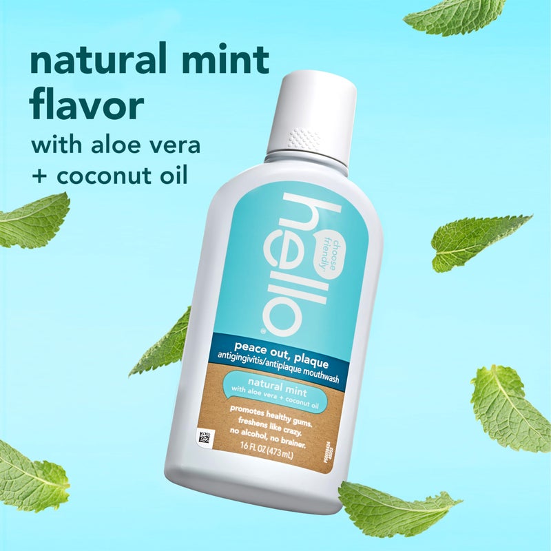Hello لوحة مرحبا سلام، غسول فم مضاد للتهاب اللثة خالي من الكحول، نعناع طبيعي مع جل الصبار وزيت جوز الهند، خالي من الفلورايد، نباتي، خالي من SLS وخالي من الجلوتين، 16 أونصة (عبوة من 3) - Image 3
