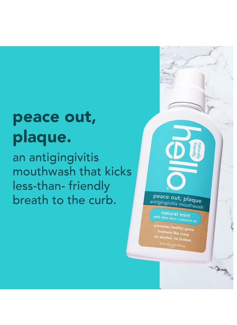 Hello Peace Out Plaque, Antigingivitis Alcohol Free Mouthwash, Natural Mint with Aloe Vera and Coconut Oil, Fluoride Free, Vegan, SLS Free and Gluten Free, 16 Ounce (Pack of 3) - pzsku/Z16B74759A3615FC0AC91Z/45/_/1716205166/7b470da3-c0e8-43e2-a169-5e9d435d30cf