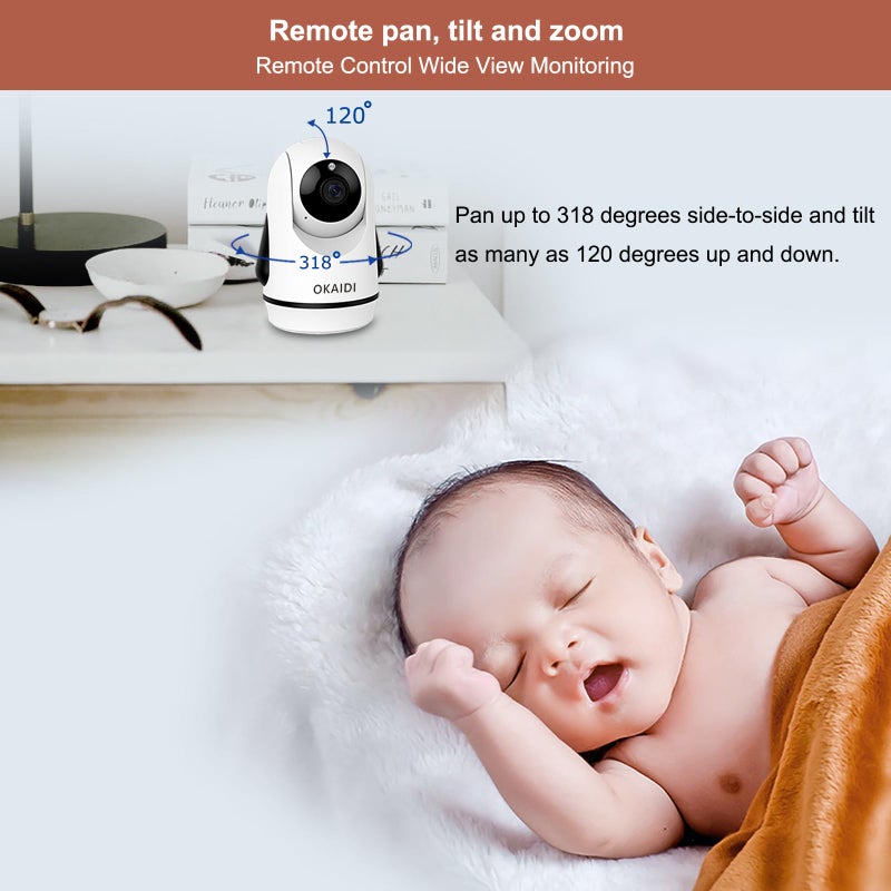 OKAIDI Video Baby Monitor with Camera and Audio, 5" Display Baby Monitor No WiFi, 30H Battery and 1000ft Range, Remote Pan-Tilt-Zoom Baby Camera, Night Vision, 2-Way Talk, ECO, Temperature, Lullaby - Image 5