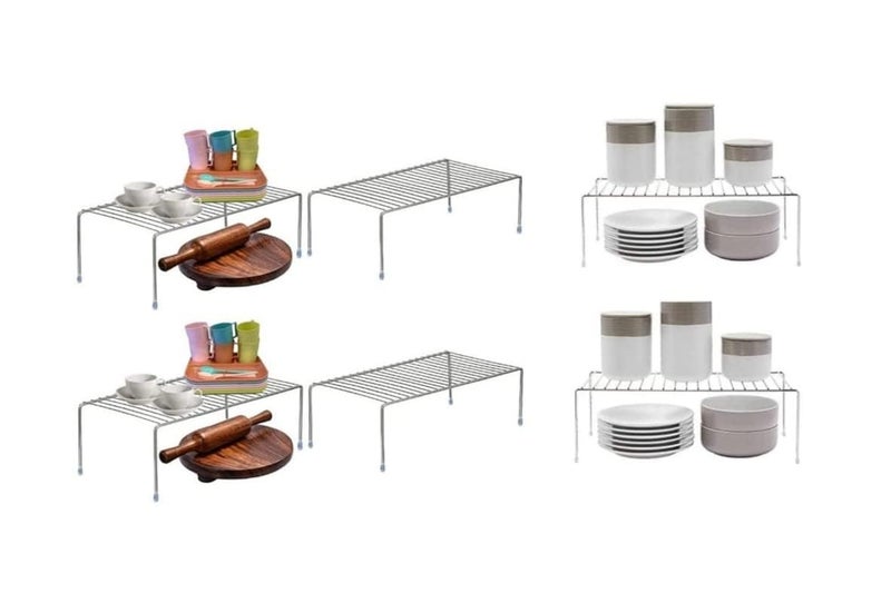 12FOR COLLECTION 12FOR COLLECTION 6pcs Stainless Steel Kitchen Dish Rack Expandable Storage Shelves for Kitchen Cabinets Multipurpose Organizer Extend Up to 580 mm with AntiRust Nano Coating Pack of 6  - Image 1