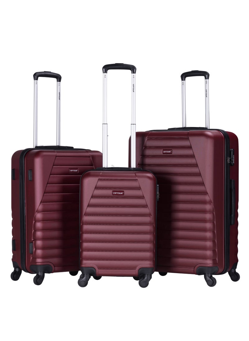 VIPTOUR - ABS Hardside 3-Piece Trolley Luggage Set, Spinner Wheels with Number Lock 20/24/28 Inches - Burgundy - Image 1