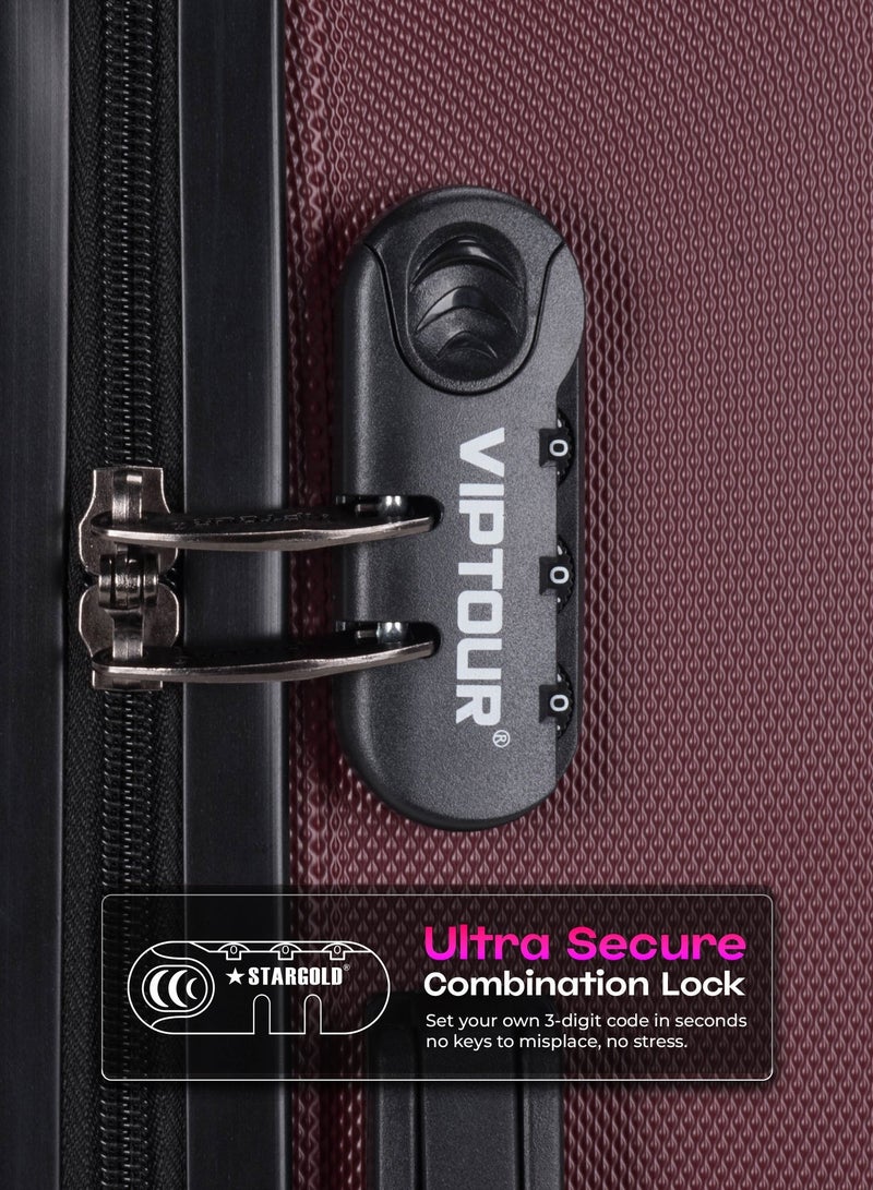 VIPTOUR ABS Material 3-Piece Hard Case Trolley Luggage Set, 4 Quiet 360° Spinner Wheels Suitcase With Combination Lock, Small (2.5kg), Medium (3kg), Large (3.8kg) (20''/24''/28'') - Image 4