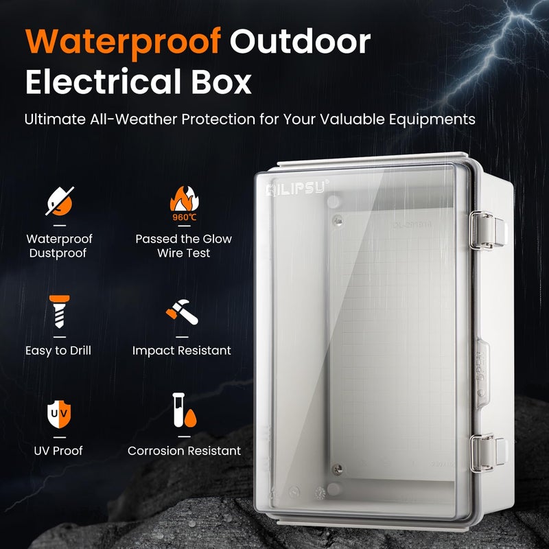 Qilipsu Ul94-V0 Outdoor Wifi Enclosure Waterproof Router Junction Box  11.4""X7.5""X5.5"" Pro Ip67 Electrical Network Enclosure  Clear Hinged Door Weatherproof For Solar Projects - Image 3