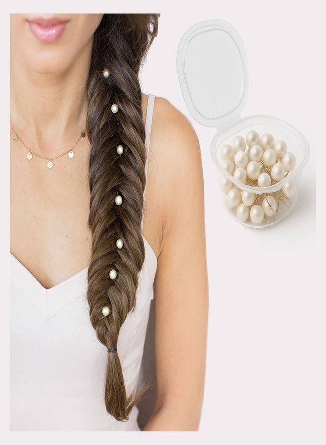 INFRAME Hair Pins with pearls, 24-pack for braiding and styling. Elegant white accessories for women and girls. (OFF-WHITE) - Image 1