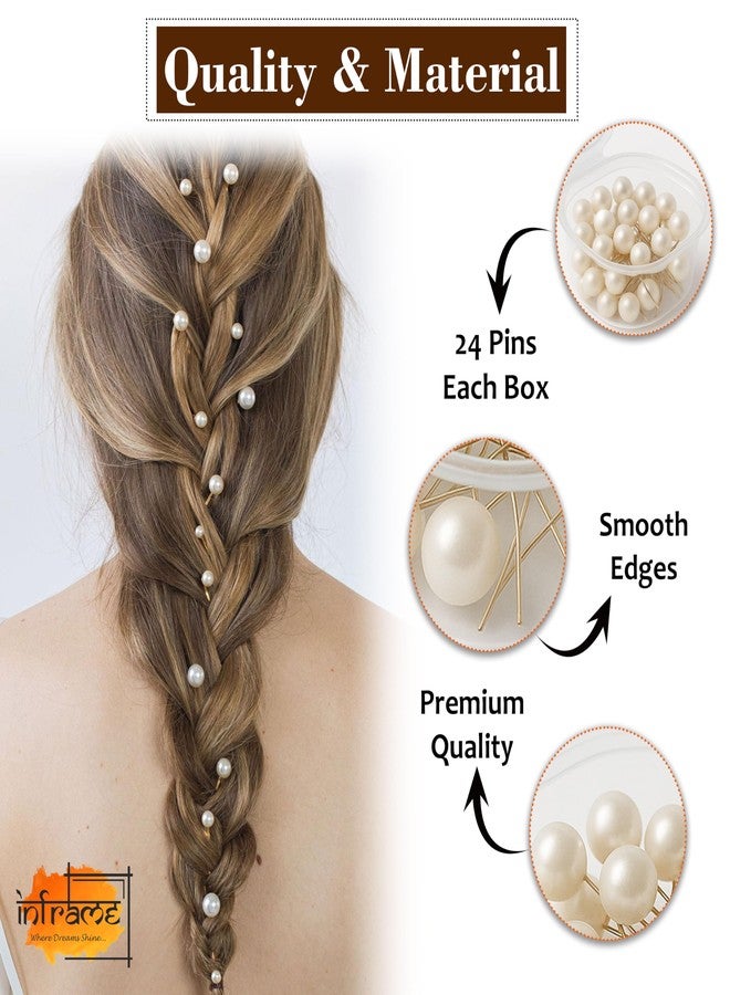 INFRAME Hair Pins with pearls, 24-pack for braiding and styling. Elegant white accessories for women and girls. (OFF-WHITE) - Image 3