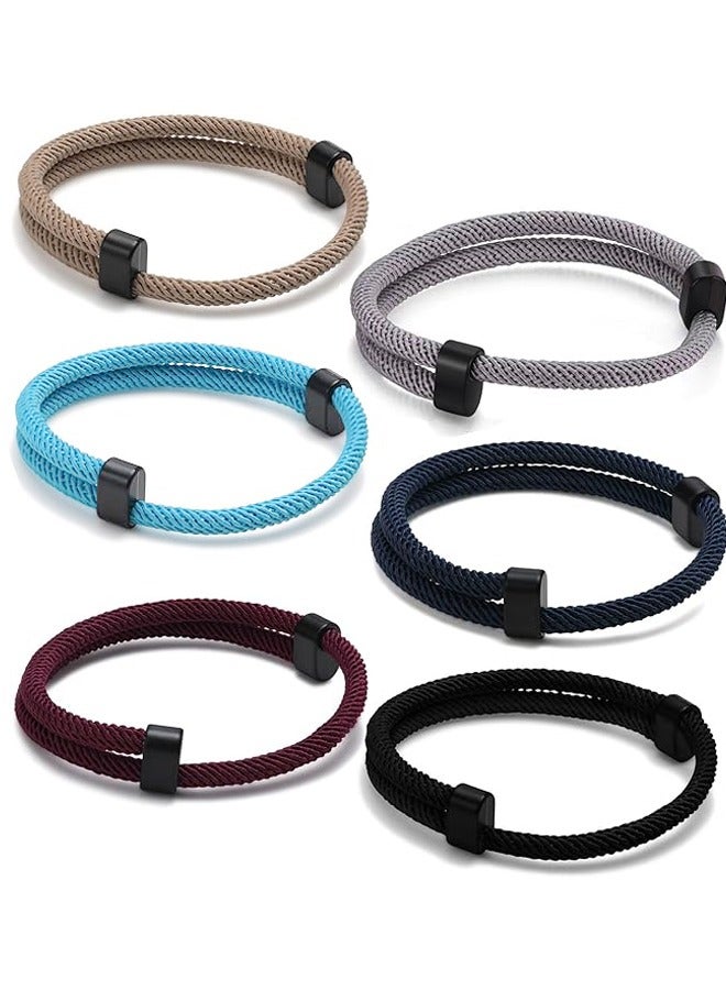 GUSGU 6 Pieces Nautical Braided Rope Bracelets Set Adjustable Braided Cord Bracelet Handmade Navy Marine String Bracelet with Metal Knot Men Women Friendship - Image 1