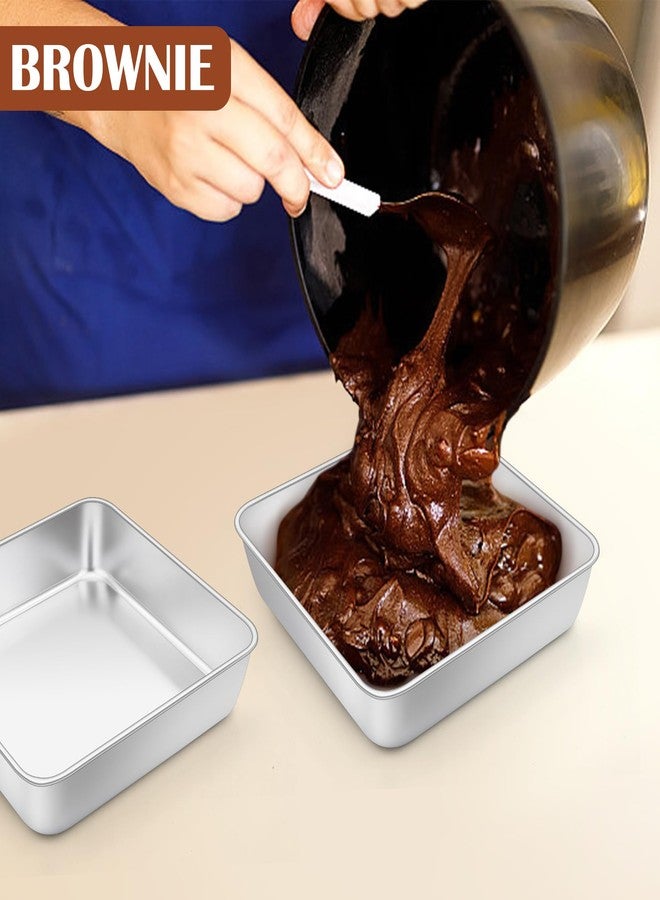 E-far 6x6 Inch Square Cake Pans Set of 2, Stainless Steel Small Baking Pan for Lasagna Brownies Casseroles, Silver Square Bakeware for Oven Cooking, Non-Toxic & Rust Free, Dishwasher Safe, 2 Inch deep - Image 4