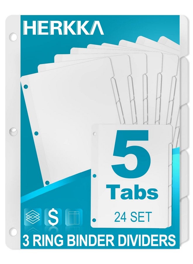 HERKKA Binder Dividers, Herkka 3 Ring Binder Dividers With Reinforced Edge, 3 Hole Punch Section Index Dividers For Binders, 1/5-Cut Tabs, Letter Size, White, 120 Dividers  - Image 1