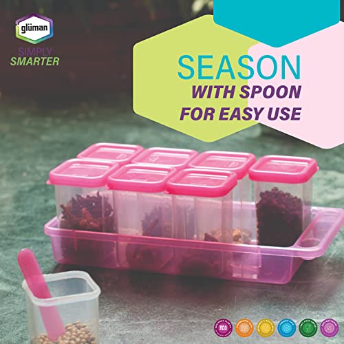 Gluman Plastic Masala Container Set With Organiser Tray&Spoon|Spice Organiser With Pre-Printed Sticker Labels | 100% Food Grade|Dishwasher Safe|Freezer Safe|Microwave Safe|Reusable (Pink),Pack of 1 - Image 5