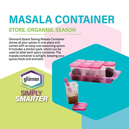 Gluman Plastic Masala Container Set With Organiser Tray&Spoon|Spice Organiser With Pre-Printed Sticker Labels | 100% Food Grade|Dishwasher Safe|Freezer Safe|Microwave Safe|Reusable (Pink),Pack of 1 - Image 2