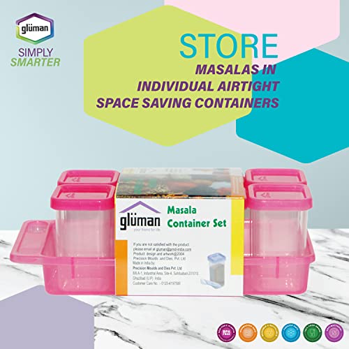 Gluman Plastic Masala Container Set With Organiser Tray&Spoon|Spice Organiser With Pre-Printed Sticker Labels | 100% Food Grade|Dishwasher Safe|Freezer Safe|Microwave Safe|Reusable (Pink),Pack of 1 - Image 3