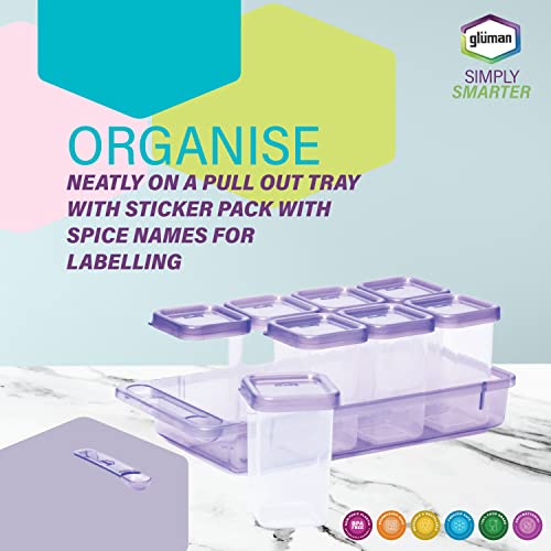 Gluman Plastic Masala Container Set With Organiser Tray&Spoon|Spice Organiser With Pre-Printed Sticker Labels | 100% Food Grade|Dishwasher Safe|Freezer Safe|Microwave Safe|Reusable (Pink),Pack of 1 - Image 4