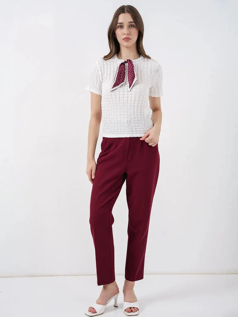 BIG DART BDART Textured Crew Neck Blouse with Scarf Detail
