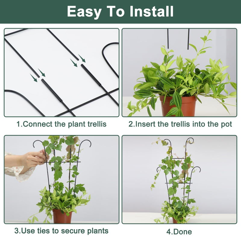 Coomin 23in Taller Plant Trellis for Climbing Plants Indoor, Sturdy Houseplant Trellis for Potted Plants with Ties, Vine Plant Support for Monstera Pothos Ivy, Plant Decor, 2P - Image 5