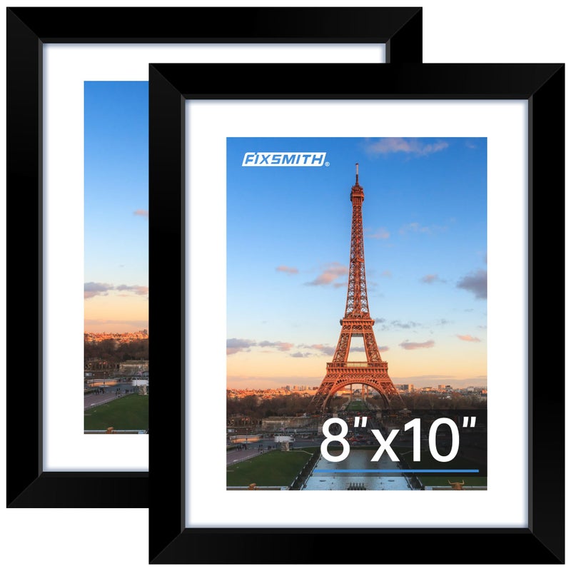 FIXSMITH 8x10 Picture Frame  Black Photo Frame with HD Plexiglass  Display Pictures 5x7 with Mat or 8x10 Without Mat  Picture Frames Collage for Tabletop or Wall Display  2 Pack - Image 1