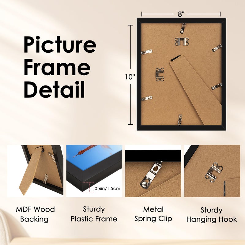 FIXSMITH 8x10 Picture Frame  Black Photo Frame with HD Plexiglass  Display Pictures 5x7 with Mat or 8x10 Without Mat  Picture Frames Collage for Tabletop or Wall Display  2 Pack - Image 4
