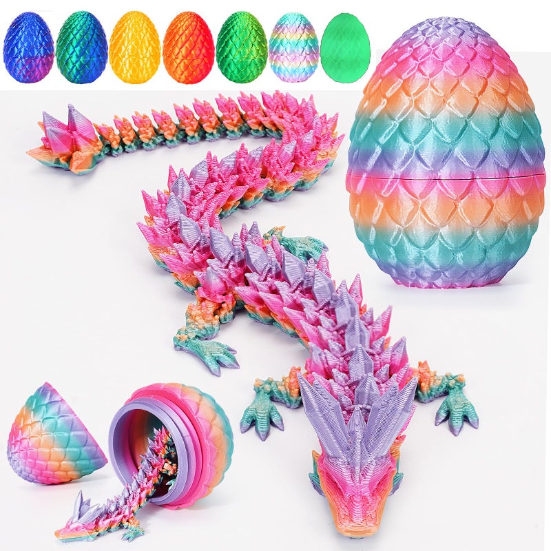 YILCER 3D Printed Dragon Egg, Mystery Crystal Dragon Egg Fidget Toys Surprise, Easter Eggs Articulated Crystal Dragon Eggs with Dragon Inside (Random Candy Colors) - Image 1