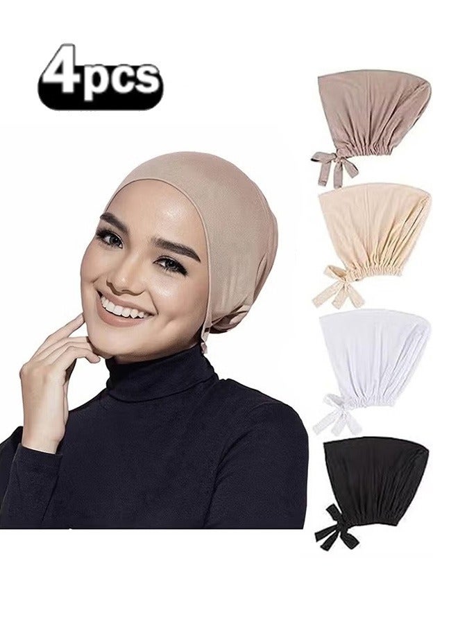 جمورو 4 قطع من قبعات عمامة إسلامية، قبعات حجاب داخلية، وشاح إسلامي، قبعات هندية، غطاء رأس نسائي، عمامة نسائية - Image 1