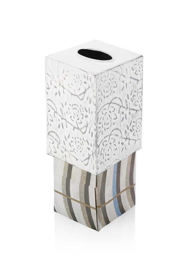 CRAFTSMAN ROAD حامل علبة مناديل بتصميم ريفي أنيق وعصري، غطاء معدني مزخرف، نمط مربع أبيض ريفي - Image 3