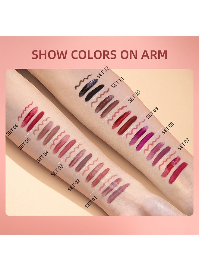 QiBest Trio Lip Set Lip Gloss/Velvet Liquid Lipstick/Lip Liner ,Liquid Lipstick Moisturizing Lip Gloss Creamy Lip Liner  Lip Liner Red - 06 - Image 3