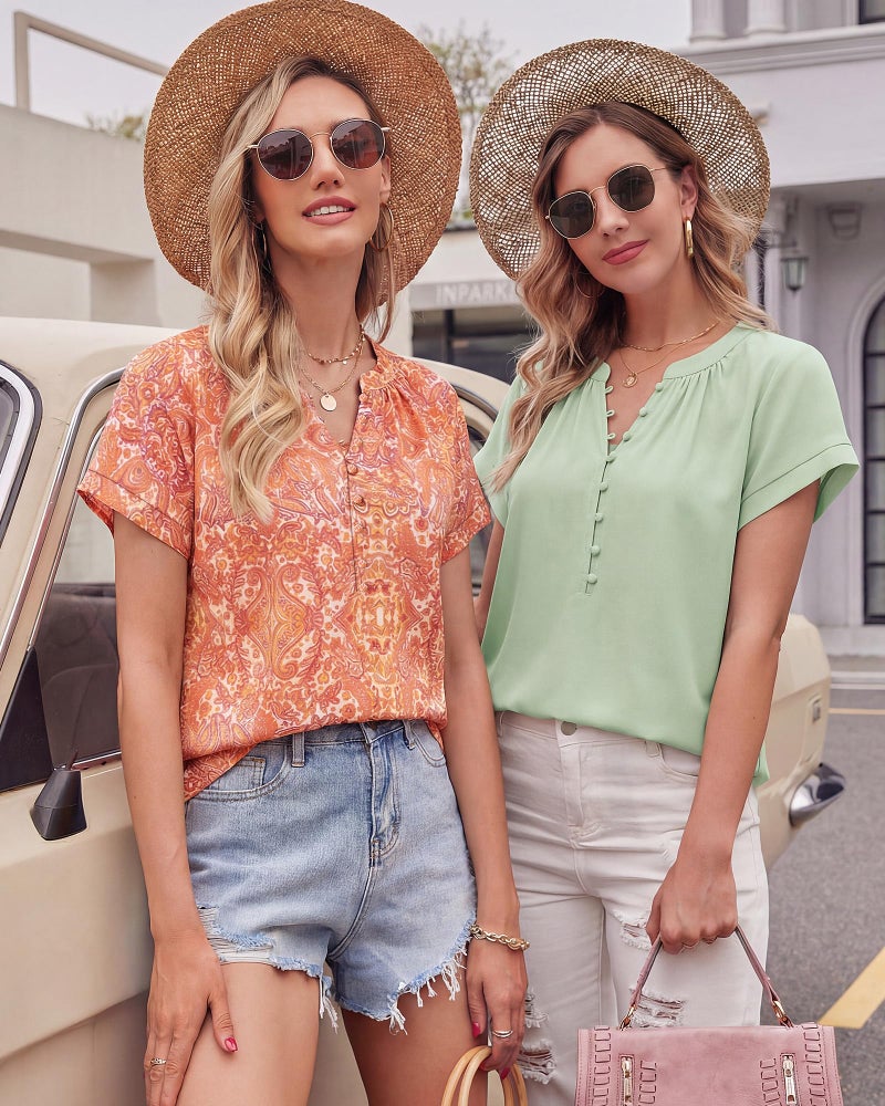 Timeson Short Sleeve Tops for Women: Formal Professional Clothes Business Casual - Dressy Blouses for Women - Womens Work Shirts Elegant Polyester Office Outfits Spring Comfortable Chiffon Petite M - Image 5