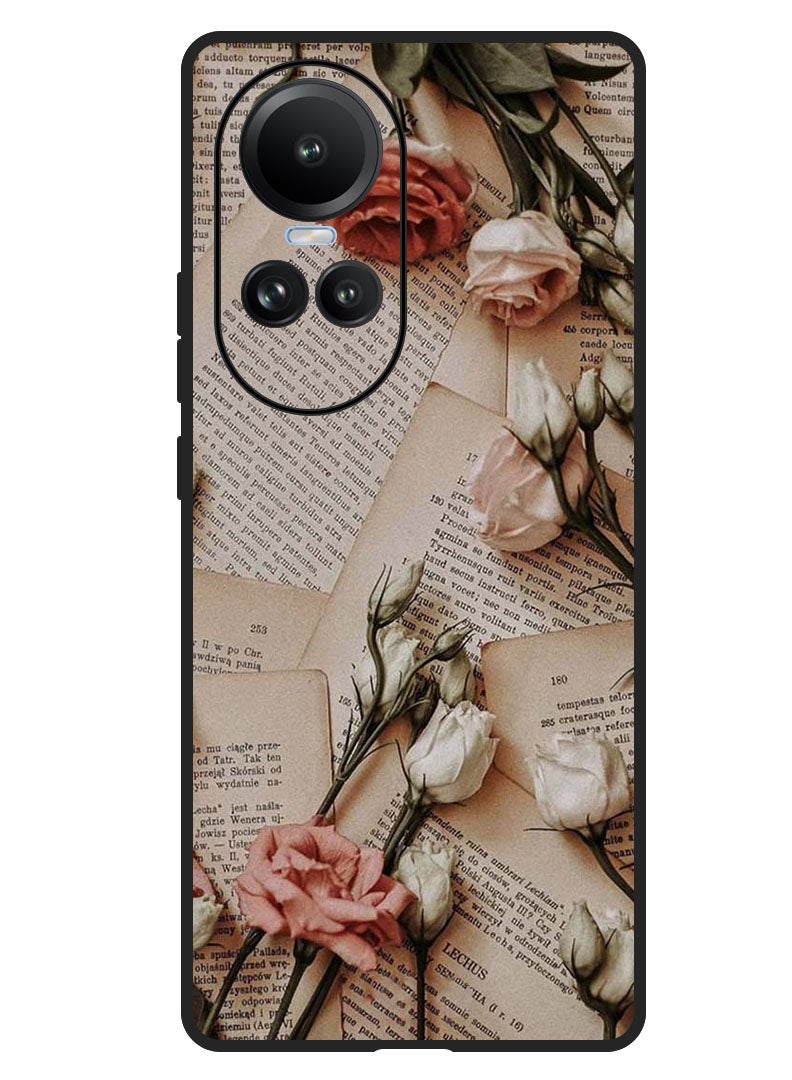 Theodor Protective Case Anti Scratch Shock Proof Bumper Cover For Oppo Reno 10/10 Pro Books and Flowers - Image 1