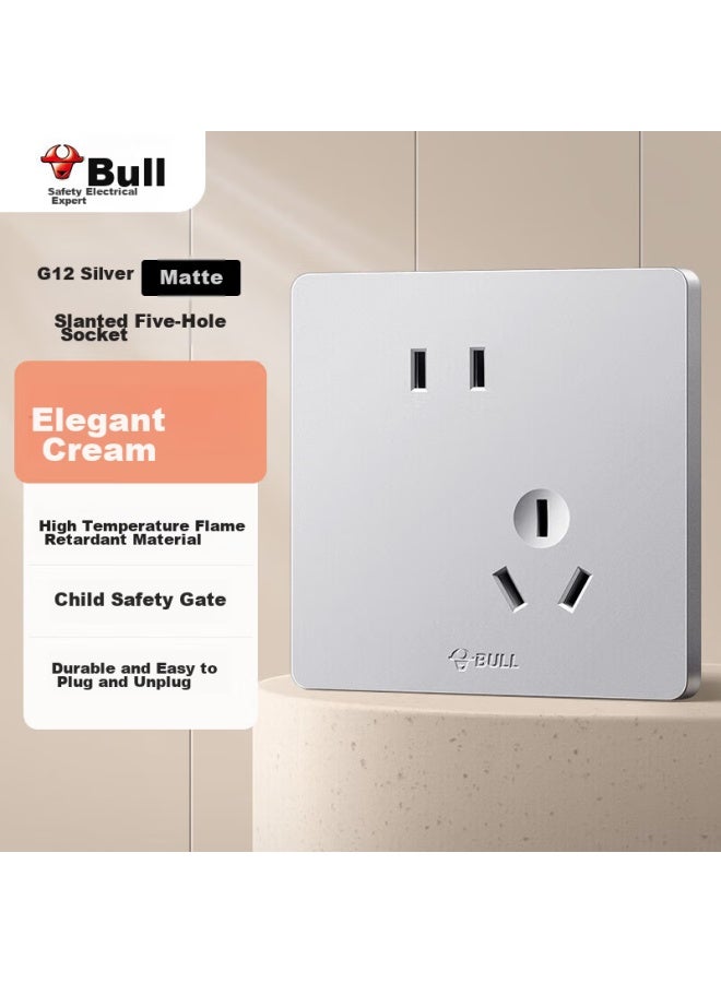 Bull Switch Socket, G12 Series 10a Slanted Five-hole Socket, 86-type Panel, G12z223as, Cream-colored Space Silver - Image 1