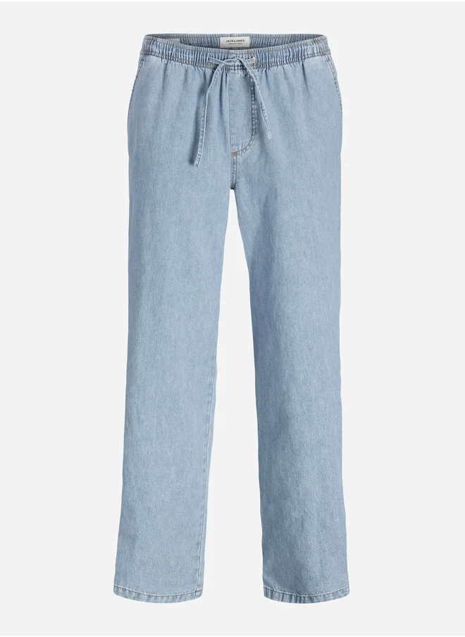 JACK & JONES Wide Leg Denim Joggers with Drawstring