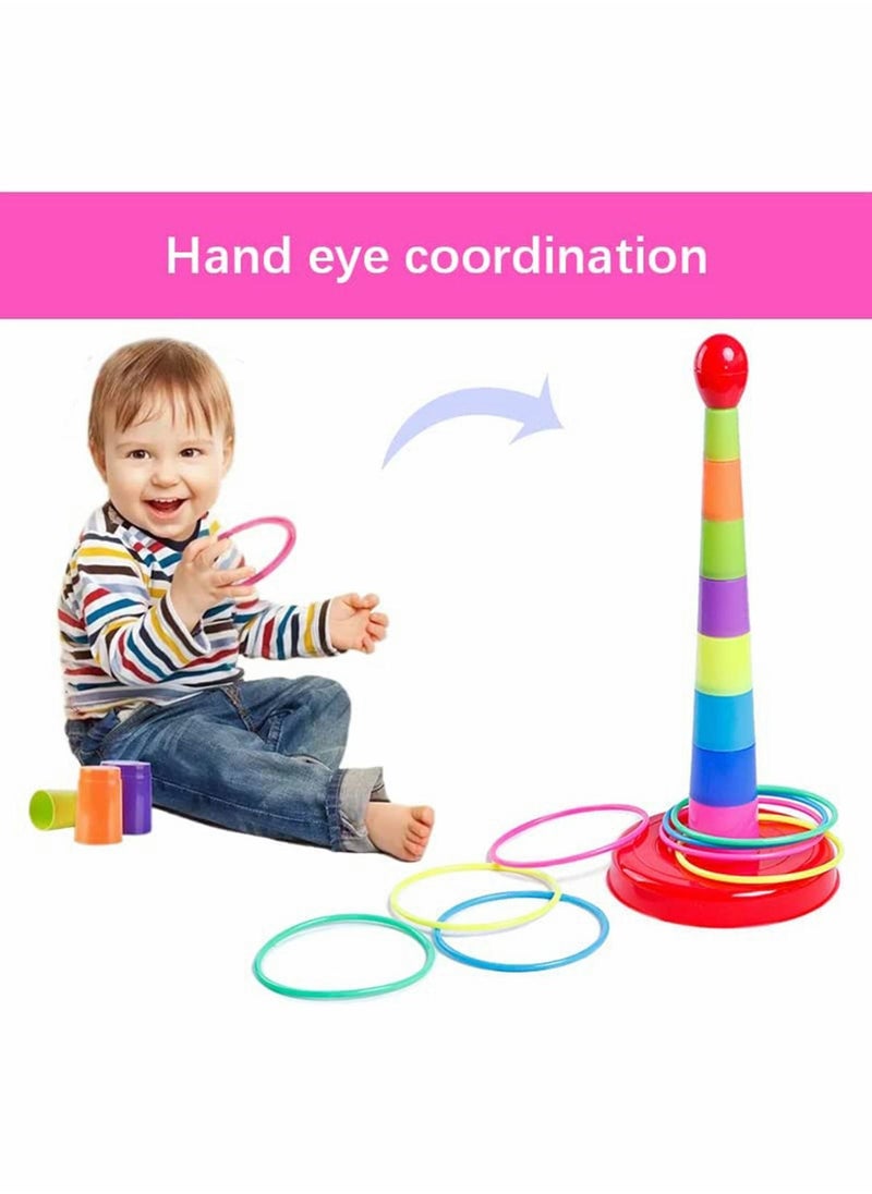 Y&D - Stacking Cups Kids Ring Toss Cast Circle Sets Game, Stack Up Nesting Tower Colorful Toy Early Game Gifts, 8 Layer Rainbow Building Cup and Circles - Image 1