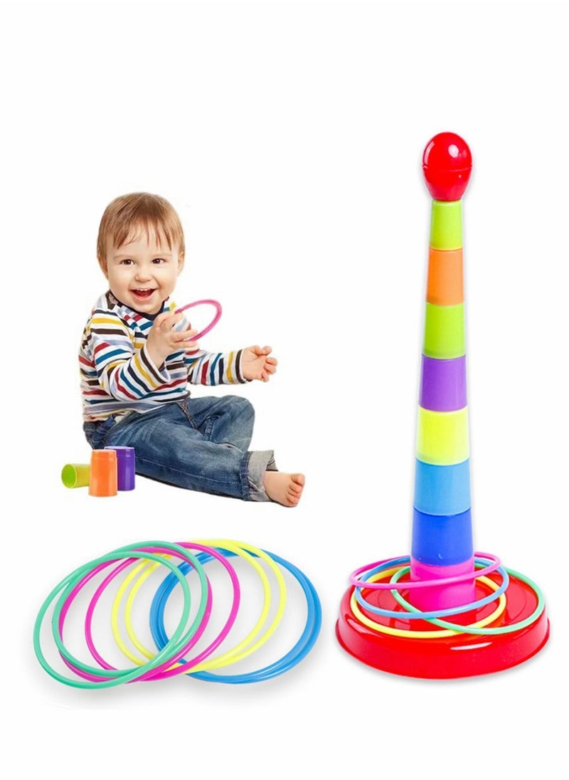 Y&D - Stacking Cups Kids Ring Toss Cast Circle Sets Game, Stack Up Nesting Tower Colorful Toy Early Game Gifts, 8 Layer Rainbow Building Cup and Circles - Image 1