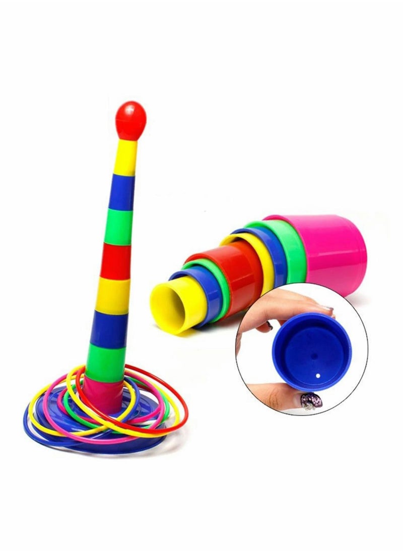 Y&D - Stacking Cups Kids Ring Toss Cast Circle Sets Game, Stack Up Nesting Tower Colorful Toy Early Game Gifts, 8 Layer Rainbow Building Cup and Circles - Image 1