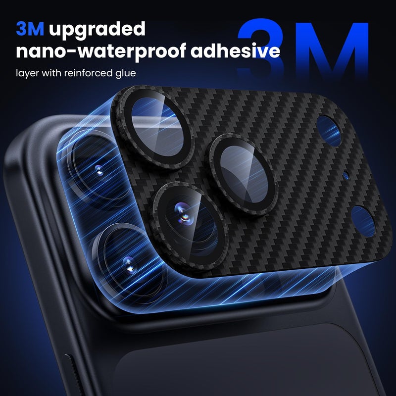 WSKEN for iPhone 17 Pro Camera Lens Protector, [Military Grade Shatterproof] [Strong Adhesion] Metal Aluminum Alloy Tempered Glass Camera Screen Protector, Carbon Fiber Texture - Image 3