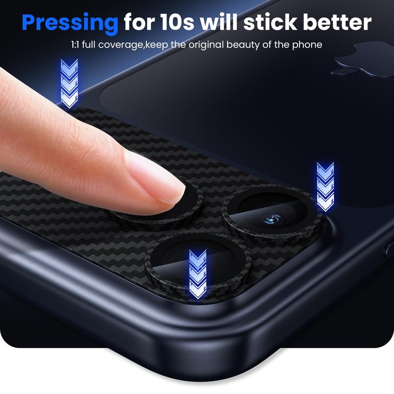 WSKEN for iPhone 17 Pro Camera Lens Protector, [Military Grade Shatterproof] [Strong Adhesion] Metal Aluminum Alloy Tempered Glass Camera Screen Protector, Carbon Fiber Texture - Image 5