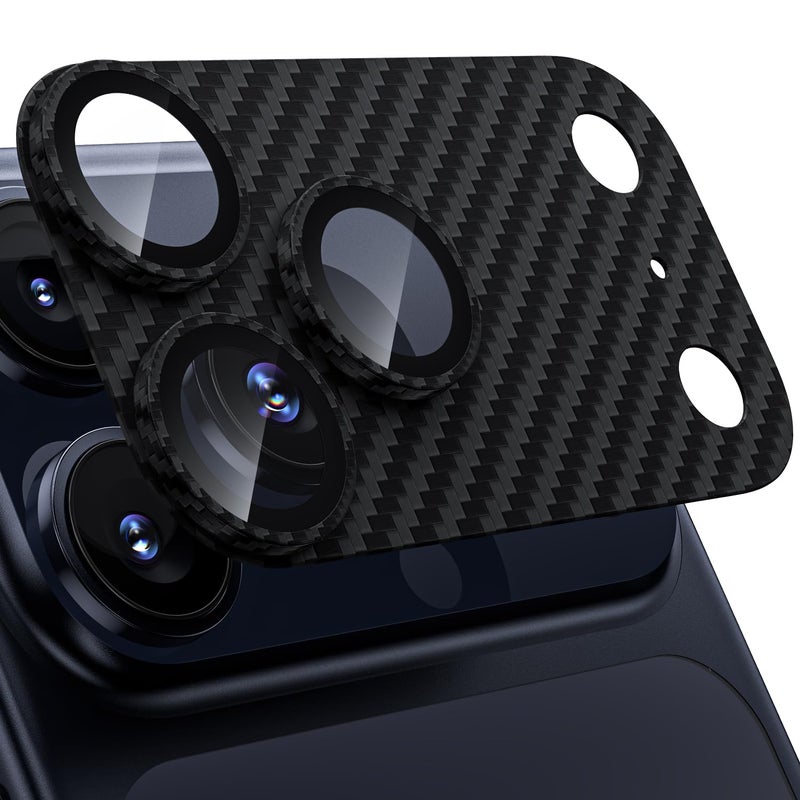 WSKEN for iPhone 17 Pro Camera Lens Protector, [Military Grade Shatterproof] [Strong Adhesion] Metal Aluminum Alloy Tempered Glass Camera Screen Protector, Carbon Fiber Texture - Image 1